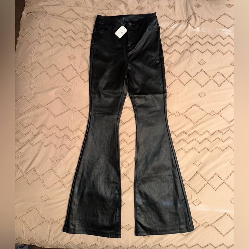 Windsor, Size M, Black, Faux Leather, Flare Pants